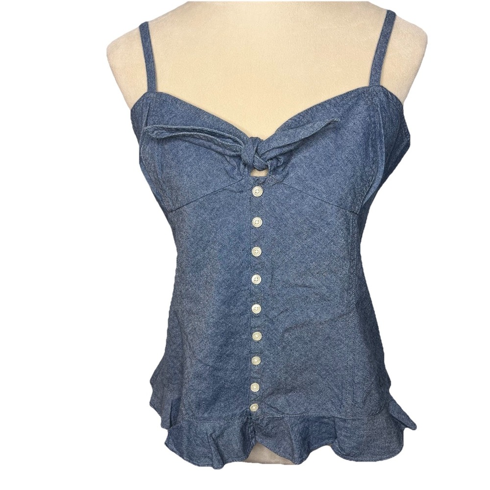 Polo Jeans Company Ralph Lauren Sleeveless Top Chambray Sweetheart‎ Smocked XL